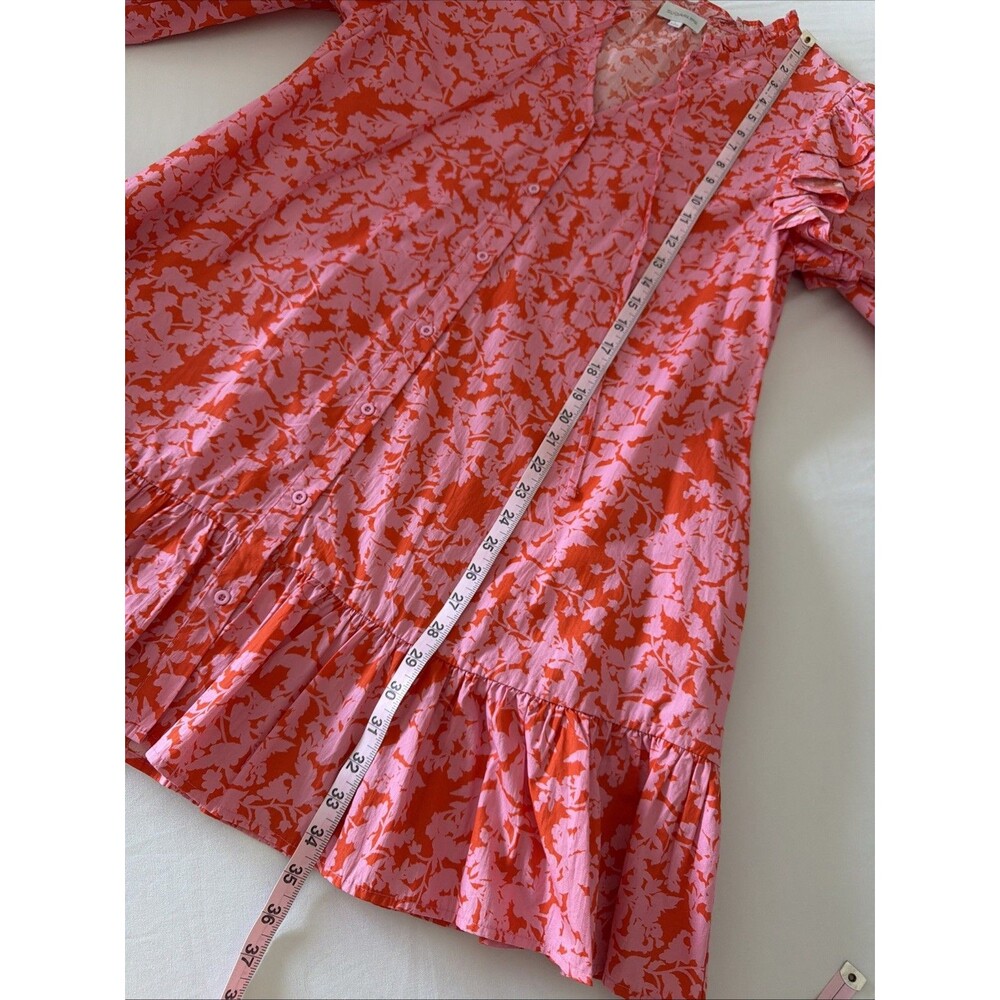 Sugarlips Sunset Floral Sammy Ruffle Top Drop Waist Dress Womens L Pink Warm Red - Picture 9 of 15